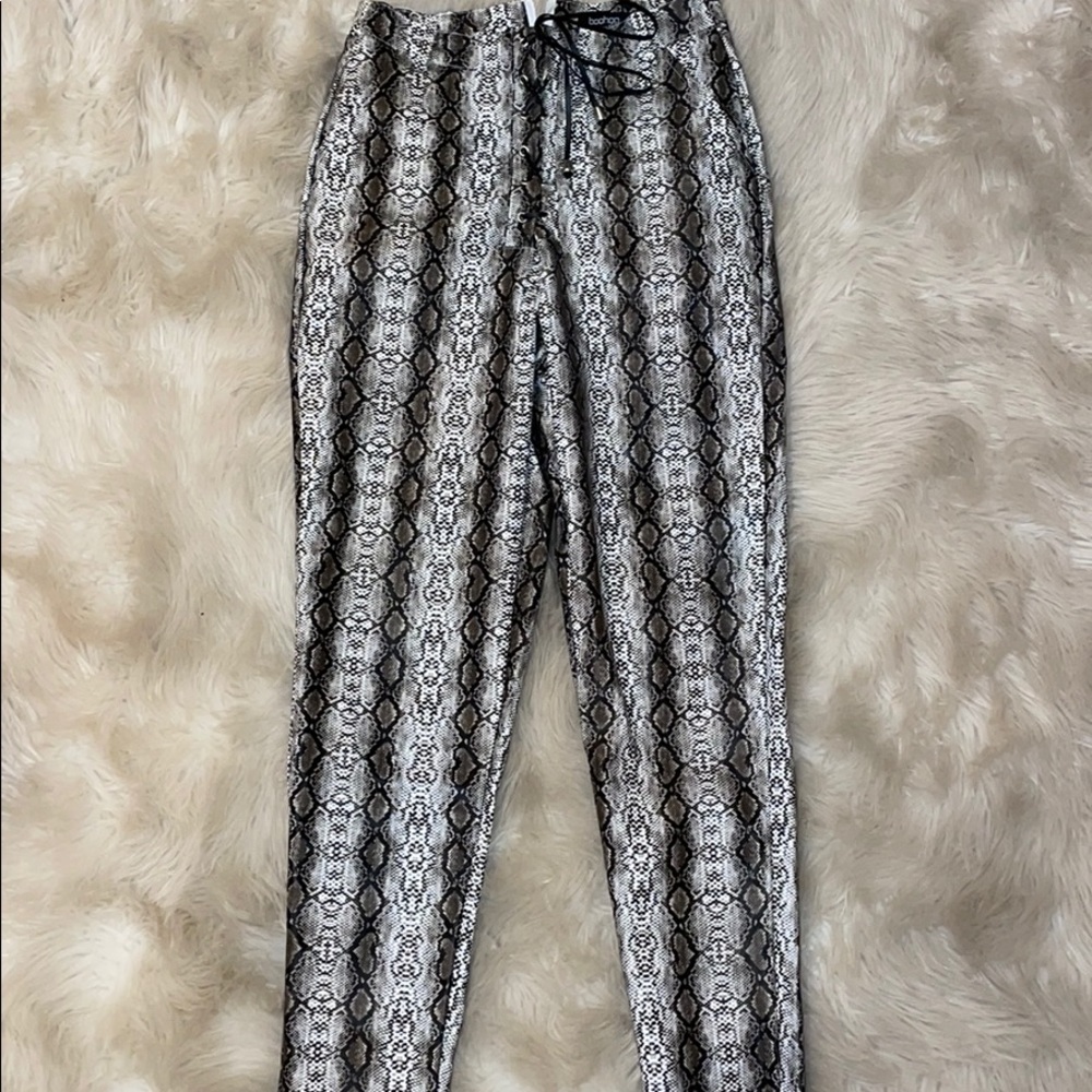 Snake skin pleather pants